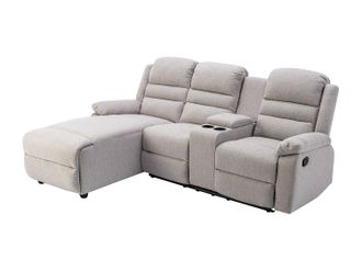 Vente-Unique Sof&aacute; rinconera izquierda relax de tela beige MACEDONIA