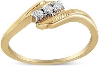 House of Brilliance 10K Yellow Gold over Silver 1/10 Cttw Diamond Three-Stone Bypass Ring at Nordstrom, Size 6.5