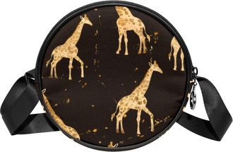 Generic Circle Crossbody Bag for Women, Giraffes Small Sling Bag Daypack with Zipper Adjustable Shoulder Straps Casual Ladies Girls Round Purse