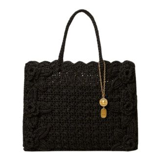 Twinset Tote Bags, female, Black, Size: ONE SIZE Bohemienne Crochet Shopper