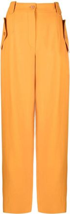 Alberta Ferretti high-waisted straight-leg trousers - women - Acetate/Viscose/Linen/Flax/Cupro - 44 - Orange