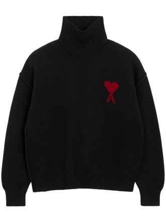 Ami Quota Red Ami De Coeur Funnel Neck Sweater