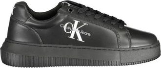 Calvin Klein Schoenen, Dames, Zwart, 40 EU, Leer, Stijlvolle Platform Sneaker met Unieke Print