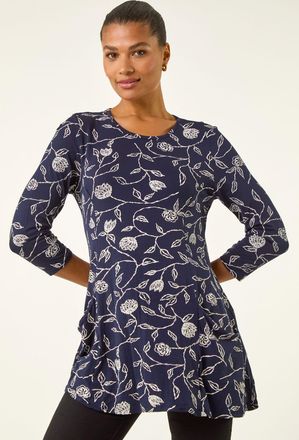 Roman Floral Print Pocket Swing Stretch Top