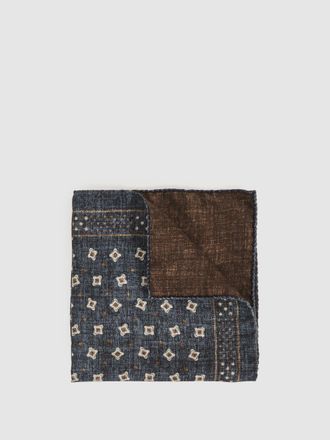 Reiss Denim Blue Melange Silk Floral-medallion Pocket Square