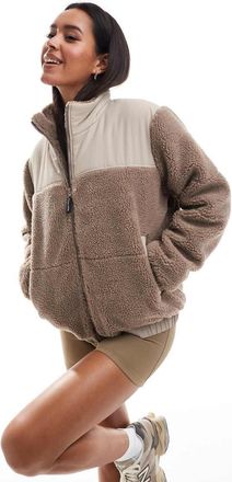 South Beach Giacca imbottita in pile borg color tortora con zip-Neutro