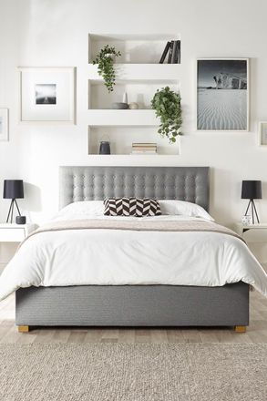 Catherine Lansfield Opulence Ottoman Storage Bed in Saxon Twill Fabric, Custom Made in Grey | Size: King