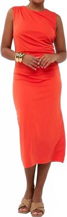 Esqualo Side Gather Scoop Neck Dress In Red Orange