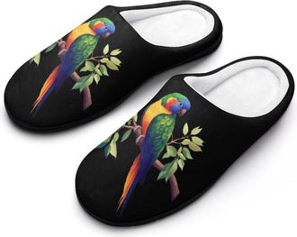 Generic Cute Parrot Bird Mens House Slippers Memory Foam Washable Cotton Slip on Home Shoes