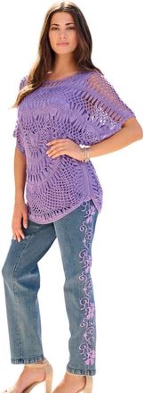 Roaman's Plus Size Relaxed Pullover Crochet Sweater in Vintage Lavender at Nordstrom, Size Medium