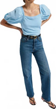 Nation Ltd Naya Square Neck Puff Sleeve Top In Powder Blue