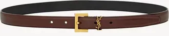 Saint Laurent Leather with Gold-Tone Buckle Belt - Brown