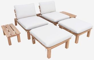 Sweeek Conjunto De 2 Tumbonas Modular De Madera De Acacia Con M&uacute;ltiples Posiciones Y 2 Mesas