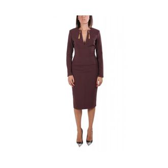 Elisabetta Franchi Ab-805-57E2-V460 Midi Jurk - Dames - Casual kleedjes - Bruin - 2XL - Polyester - Kleedjes