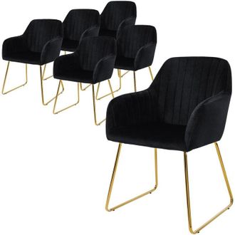 ML Design Ml-design - 6x Sillas De Comedor Negro Ergon&oacute;micas Asiento Tapizado Aspecto De Terciopelo Con Respaldo Y Reposabrazos Patas De Metal Sill&oacute;n Moderno Pa