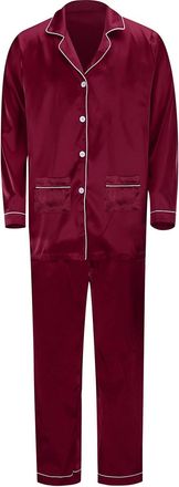 Generic Mens Silk Satin Pyjama Set Short Sleeve Button Down Shirt with Long Pants Silky Pjs Notch Collar Mens Pyjama Bottoms Mens Pyjamas Set Comfortable Loun