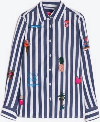 Vilagallo Isa Stripe Embroidered Raya Shirt In Raya Azul