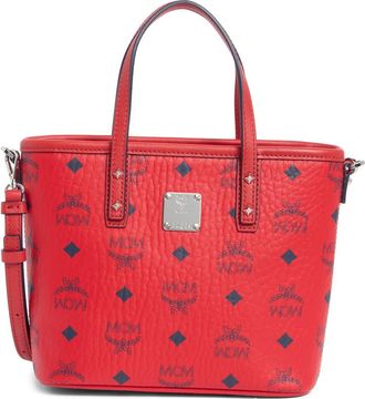 MCM 赤 レッド MCM Red Leather Studded Two-Way Satchel Shoulder Bag
