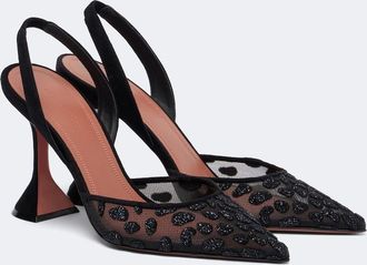 Amina Muaddi Holli embellished mesh slingback pumps