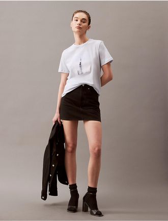 Calvin Klein Womens Empire State Graphic Classic Crewneck T-Shirt - Blue - XS