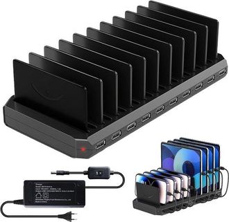 No Brand Estaci&oacute;n De Carga Usb Multidispositivo De 60 W, Cargador De Escritorio De 10 Puertos Con Divisores Ajustables Y Cable De Alimentaci&oacute;n De 1,5 M