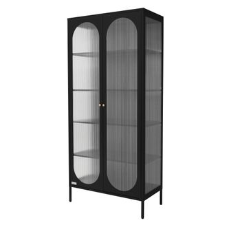 ML Design Ml-design Vitrina De Sal&oacute;n 85x175x40 Cm Negra, Armario De Acero Con 5 Estantes De Almacenamiento Y 2 Puertas, Estilo Industrial, Estanter&iacute;a Archivador