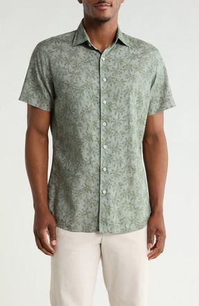 Rodd & Gunn Brooklyn Short Sleeve Cotton & Line Blend Button-Up Shirt in Fern at Nordstrom Rack, Size Xx-Large