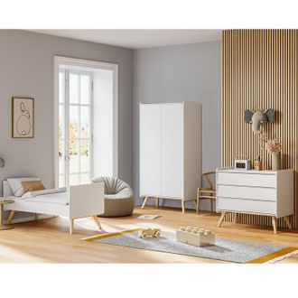 Vox Chambre Compl&egrave;te Lit &Eacute;volutif 70x140 Commode &Agrave; Langer Et Armoire 2 Portes Vox Vintage Blanc Et Bois