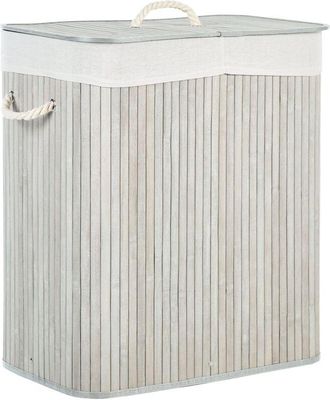 Beliani Cesta De Madera De Bamb&uacute; Gris Claro 60 Cm 2 Compartimentos Tapa Asas Cuerda Kandy