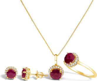 House of Brilliance 10K Gold Gemstone and 3/8 Cttw Diamond Halo Jewelry Set
