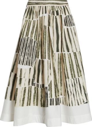 Jason Wu Stripe Collage Stretch Cotton Midi Skirt in Plaster/Hunter Green Plhg at Nordstrom, Size 12
