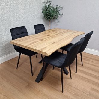 Kosy Koala Wooden Dining Table with 4 Black Velvet Chairs, Stylish Dining Room Furniture in Brown