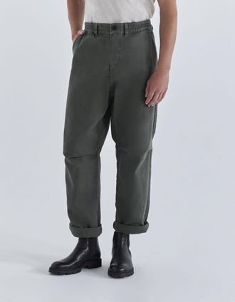 Ikks Mens Elastic Waist Cropped Trousers - Green - Size X-Large