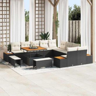 vidaXL Conjunto De Sof&aacute; De Jard&iacute;n Con Coj&iacute;n 13 Pcs Negro Polirat&aacute;n Vidaxl