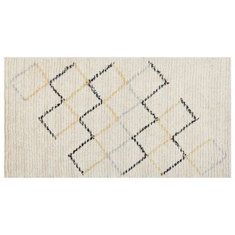 Beliani Alfombra De Algod&oacute;n Beige Claro Negro Amarillo 80 X 150 Cm A Mano Geom&eacute;trico Tezpur