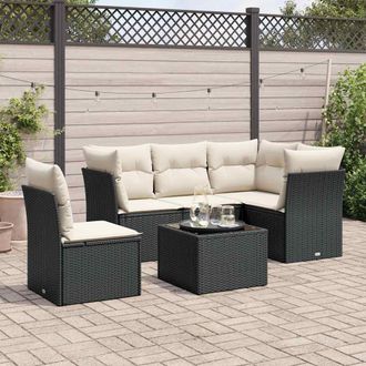 vidaXL Set De Sof&aacute;s De Jard&iacute;n 6 Piezas Y Cojines Rat&aacute;n Sint&eacute;tico Negro Vidaxl