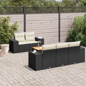 vidaXL Set De Sof&aacute;s De Jard&iacute;n 6 Piezas Y Cojines Rat&aacute;n Sint&eacute;tico Negro Vidaxl