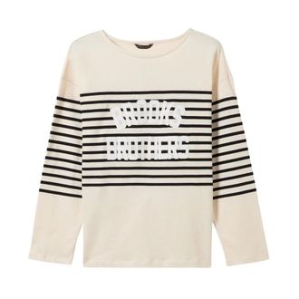 Brooks Brothers Gestreepte katoenen sweatshirt - Dames - Longsleeves - Wit - XS - Katoen - Tops