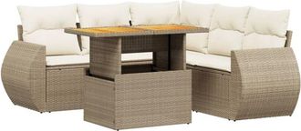 vidaXL Juego De Sof&aacute;s Jard&iacute;n Con Cojines 6 Pzas Rat&aacute;n Sint&eacute;tico Beige Vidaxl