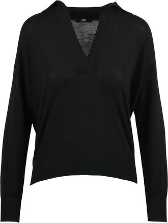Alpha Studio Black Extrafine Merino Wool Polo Knit Sweater