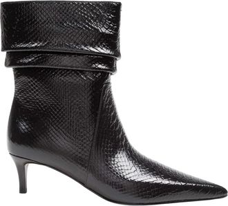 Michael Kors Zwarte Krokodil-Effect Hak Enkellaarzen - Dames - Laarzen met Hak - Zwart - 38 1/2 EU - Leer - Schoenen