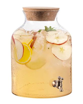 Style Setter Hammered Glass 2.7 Gallon Beverage Dispenser With Cork Lid, Extra Spigot, Spill Mat, Chalkboard & Accessories