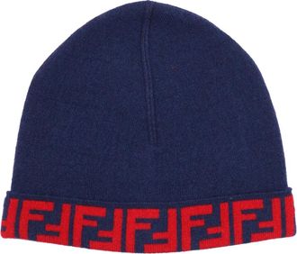 Fendi Beanies, unisex, Blue, Size: L Junior Beanie FF Reversibile
