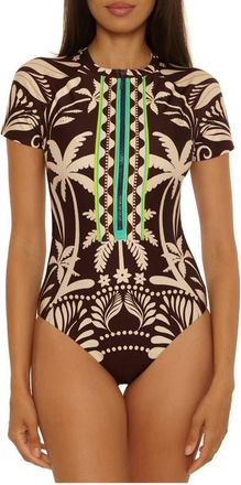 Trina Turk Syros Front Zip One-Piece Swimsuit in Multi at Nordstrom, Size X-Small