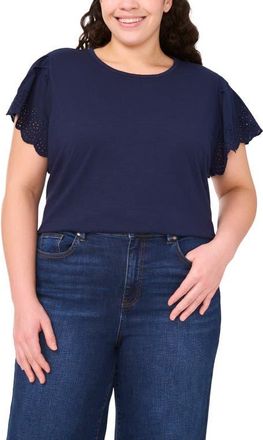 CeCe by Cynthia Steffe Eyelet Sleeve Top in Classic Navy at Nordstrom, Size 1X