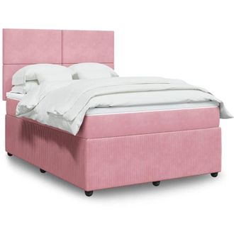 vidaXL Cama Box Spring Con Colch&oacute;n Terciopelo Rosa 140x200 Cm