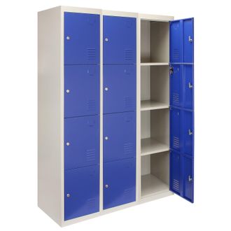 MonsterShop Monster Racking - Monstershop - 3 Taquillas Met&aacute;licas Para Montar Con 4 Puertas Azules 45x114x180cm Con Estantes Llaves Imanes Portatarjetas Nombre Ca