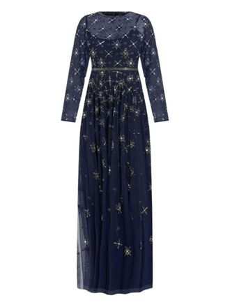 Mac Duggal long-sleeve crystal-embellished gown - women - Polyester/Polyester - 10 - Blue