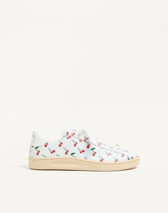 Valentino Garavani Sneaker Royco In Vitello Nappato Con Motivo Cherryfic Uomo BIANCO 40.5
