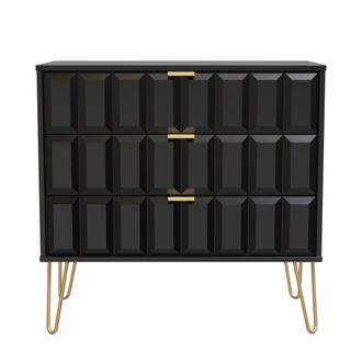 Welcome Furniture Hanover Ready Assembled 3 Drawer Chest in Deep Black & Black Matt - Welcome Furniture | TJ Hughes